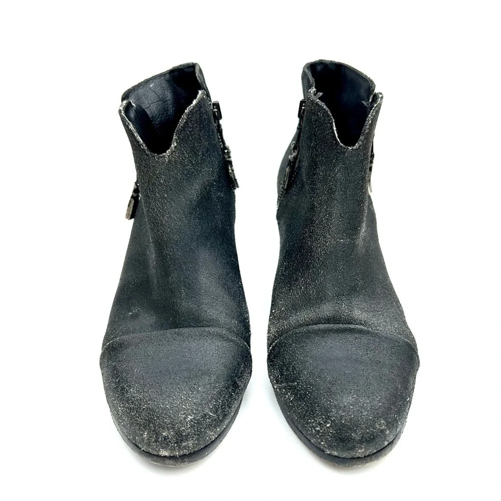 Rag & Bone Margot Black Crackled Leather Block Heel Ankle Boots Size 40 / 10